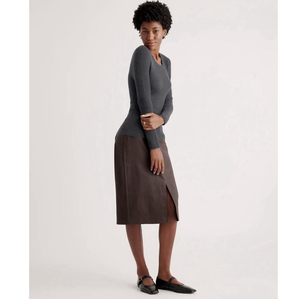 Quince Featherweight Cashmere Ribbed Crewneck Sweater/Charcoal Large